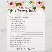 Baby shower Jeu Qui Connaît Maman Confetti Floral