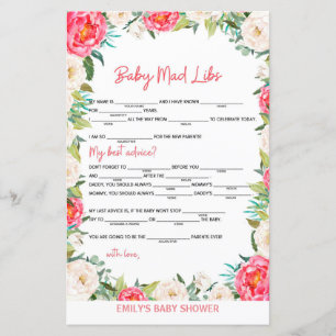 Papier Baby shower Jeu rose et ivoire florale