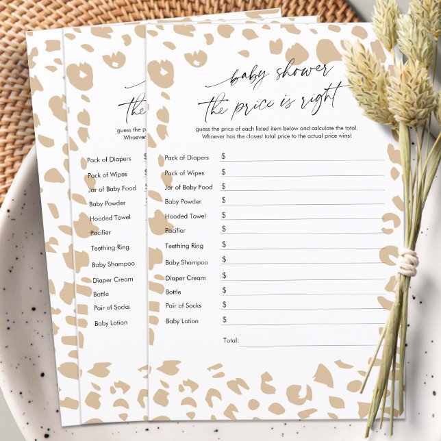 Papier Baby shower Le prix est correct, Safari Games (Safari Animal Prints, The Price is Right, Safari Animals Themed baby Shower Game.)