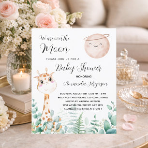 Papier Baby shower lune girafe mignonne invitation