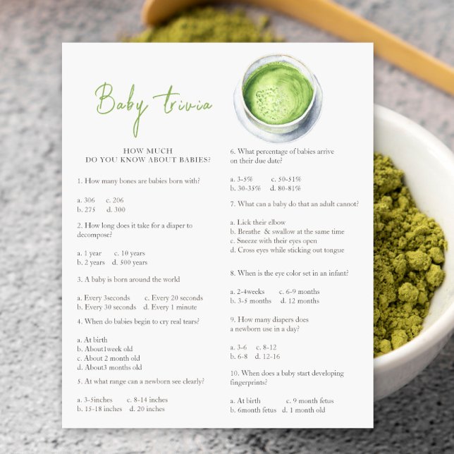 Papier Baby shower Matcha - Baby Trivia Jeu (Créateur téléchargé)