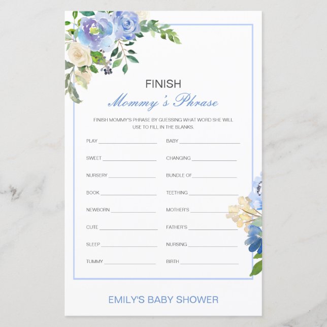 Papier Baby Shower Modifiable Finissez la Phrase de Maman (Devant)