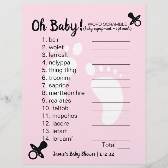 Papier Baby shower Mot Brouiller rose (Devant)