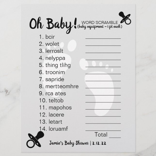 Papier Baby shower Mot Gris (Devant)