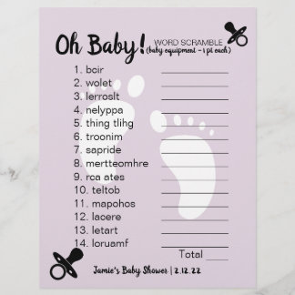 Papier Baby shower Mot Scramble Violet