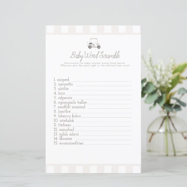 Papier Baby shower Neutral golf bébé mot scrabble (Debout devant)