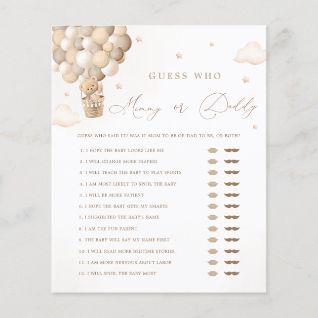 Papier Baby shower neutre Jeu maman ou papa (Devant)