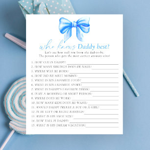 Papier Baby shower noeud bleu Qui connaît le mieux papa j