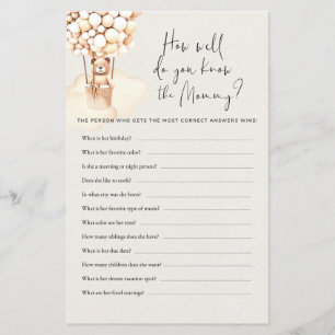 Papier Baby shower Ours Jeu Comment Bien Savez-Vous