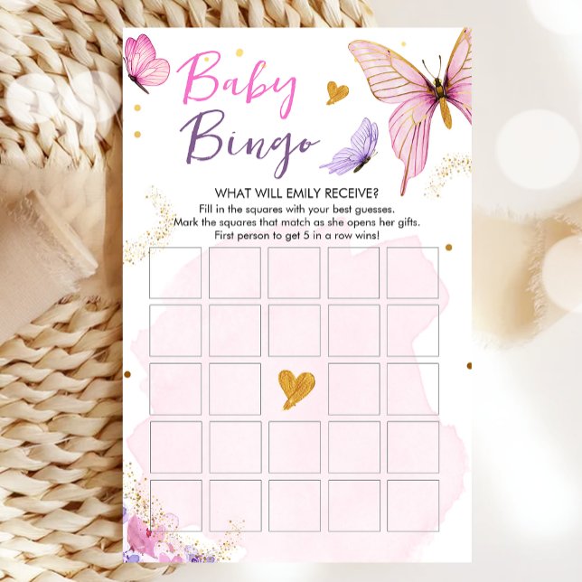 Papier Baby shower papillon Bingo Jeu Rose Gold Girl (Créateur téléchargé)