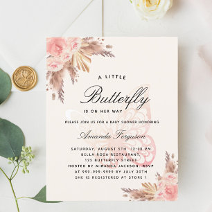 Papier Baby shower papillon rose beige pampa invitation