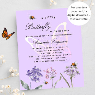 Papier Baby shower papillon violet invitation budgétaire