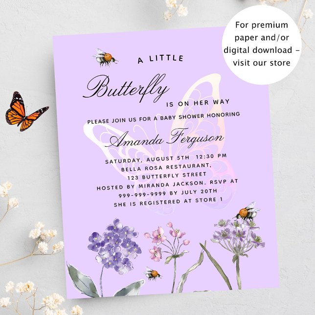 Papier Baby shower papillon violet invitation budgétaire (Créateur téléchargé)