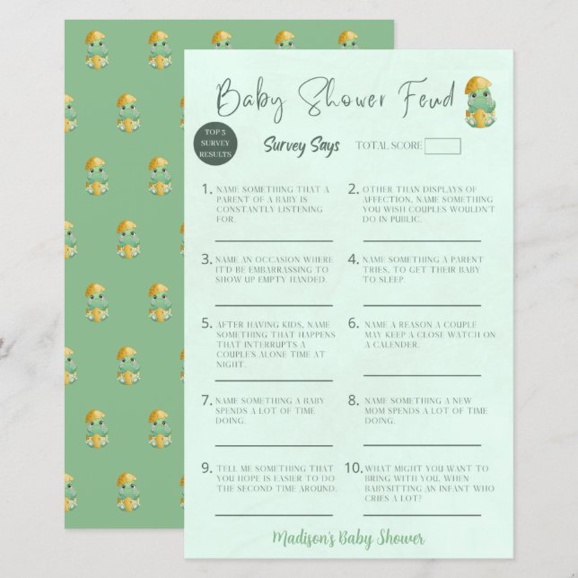 Papier Baby shower personnalisé Feud Baby shower Jeu (Devant / Derrière)