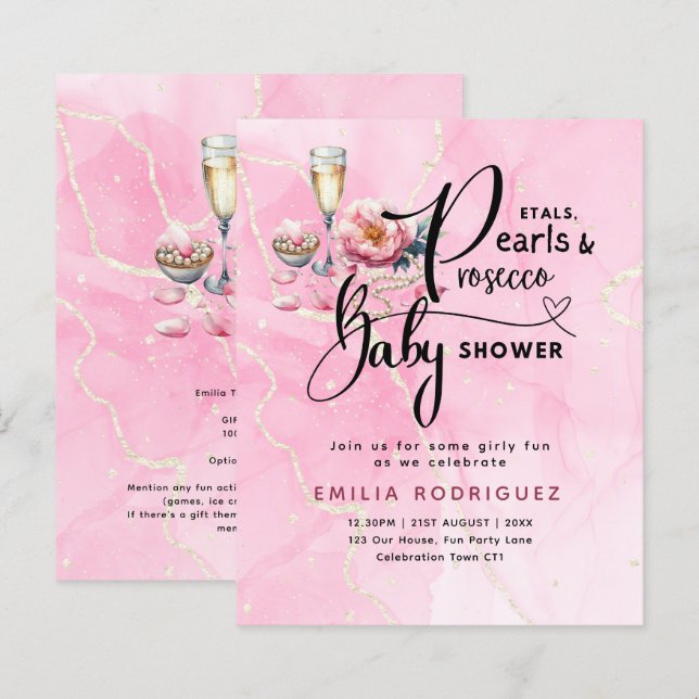 Papier Baby shower Petals Pearls Prosecco (Devant / Derrière)