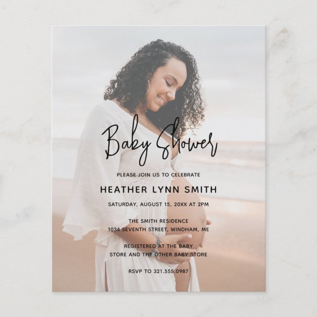 Papier Baby shower photo moderne Budget Invitation (Devant)