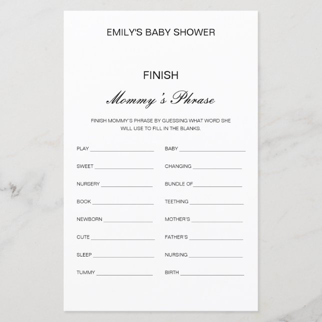 Papier Baby shower Phrase de maman de finition modifiable (Devant)