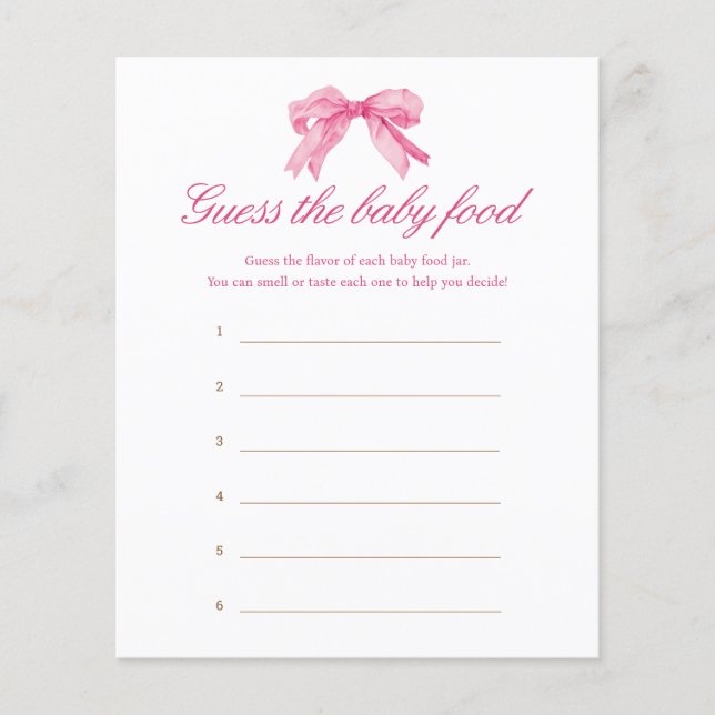 Papier Baby shower Pink Bow Devine Le Jeu De Nourriture B (Devant)