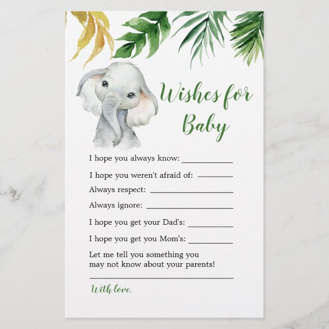 Papier Baby shower pour éléphants tropicaux pour bébé (Devant)