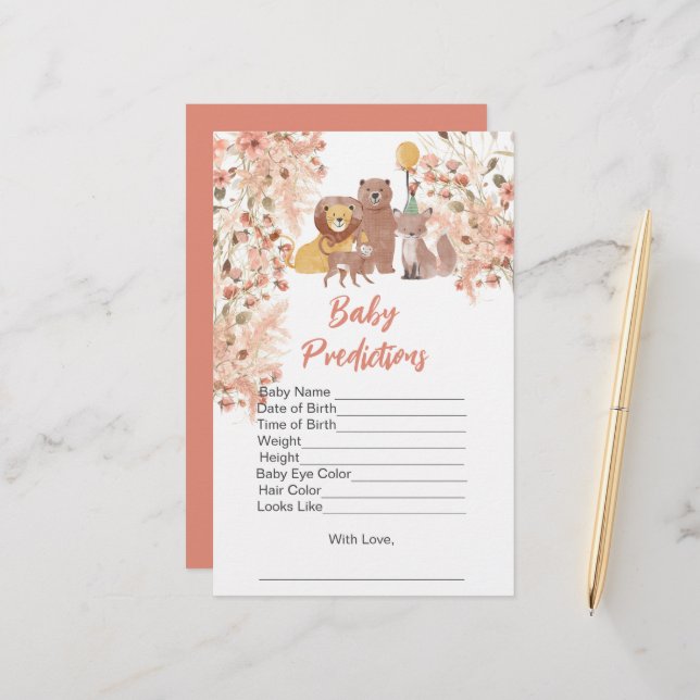 Papier Baby shower Prédiction Boho Safari Pampas Grass (Devant/Arrière en situation)