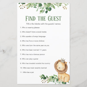 Papier Baby shower Prince Lion de verdure Trouvez l'invit