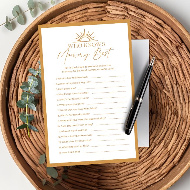 Papier Baby shower Qui Connaît Maman Meilleur Jeu Sunshin (Créateur téléchargé)