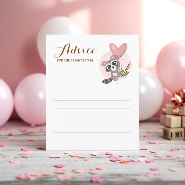 Papier Baby shower Raccoon Cute Conseils Pour Les Parents (Cute Raccoon Baby Shower Game Advice For Parents)