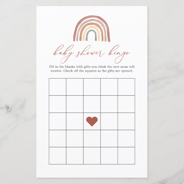 Papier Baby shower Rainbow Jeu de Bingo (Devant)