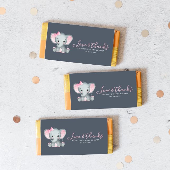 Papier Baby shower rose éléphant Barre de bonbons (Créateur téléchargé)