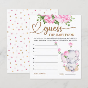 Papier Baby shower rose Eléphant Guess the Baby Food Card
