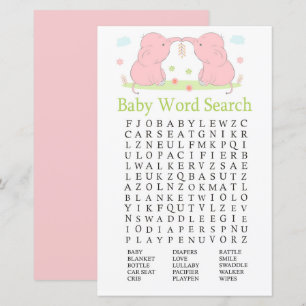 Papier Baby shower rose Eléphant Mot de recherche Jeu