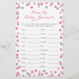 Papier Baby shower rose et argent Bébé Nom animal Jeu