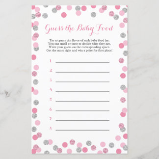Papier Baby shower rose et argent Guess the Baby Food Gam