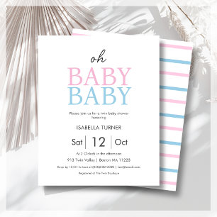 Papier Baby shower rose et bleu Twin Invitation budgétair