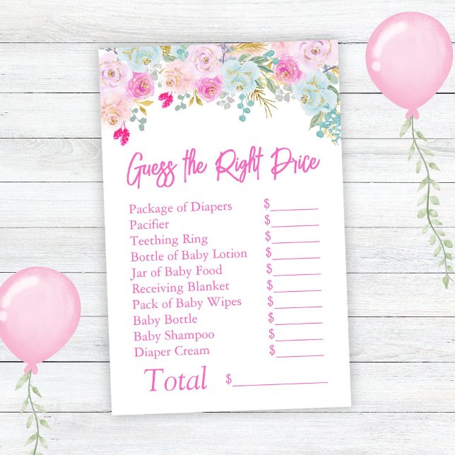 Papier Baby shower rose floral fille devine le bon prix (Créateur téléchargé)