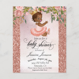 Papier Baby shower Rose Gold African American Invitation