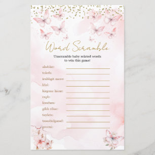 Papier Baby shower rose papillon fille Word Scramble Jeu