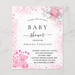 Papier Baby shower rose teddy fille invitation florale