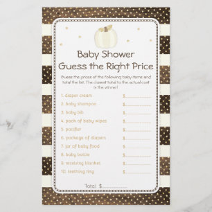Papier Baby shower Rustique Citrouille Prix Jeu, Or d'ivo