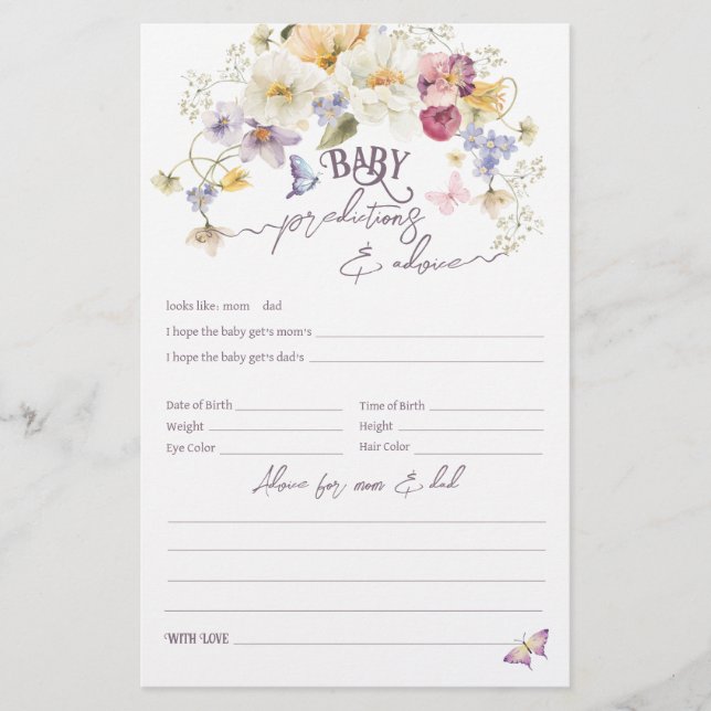 Papier Baby shower rustique violet fleur sauvage Jeu (Devant)