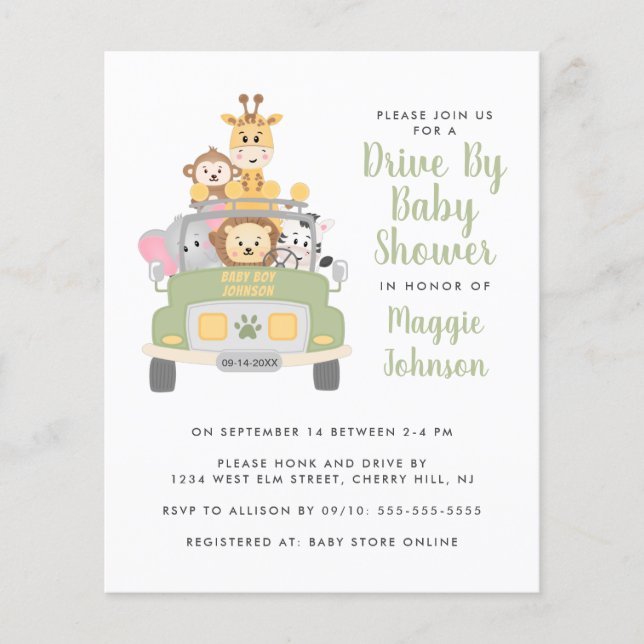 Papier Baby Shower Safari Animaux Pas Cher en Voiture (Devant)