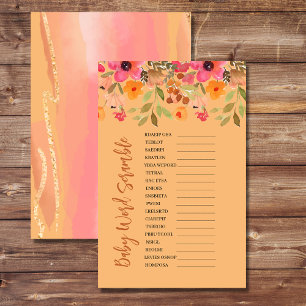 Papier Baby shower Scramble Jeu Rose Peach Flowers