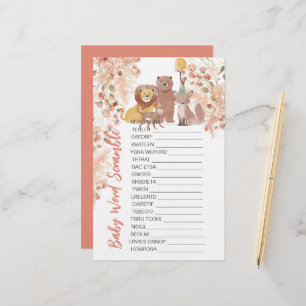 Papier Baby shower Scrambule Boho Safari Pampas Rose Gras