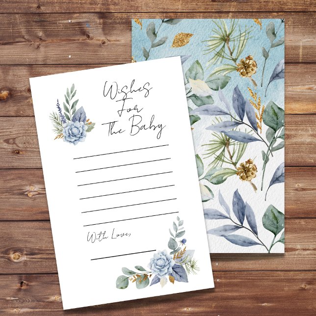 Papier Baby shower Souhaite Dusty Blue Flower Greenery (Créateur téléchargé)