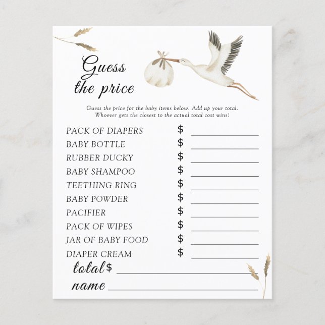Papier Baby shower Stork - Devinez le prix Jeu (Devant)