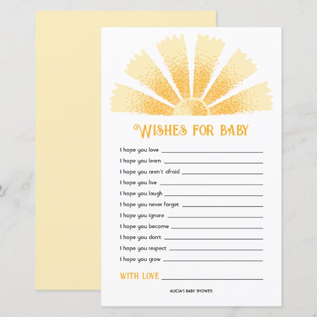 Papier Baby shower Sunshine Les Voeux Pour Bébé (Devant / Derrière)