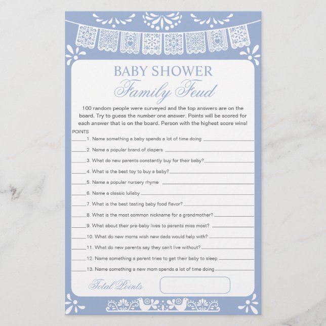 Papier Baby Shower Survey Says Game Card (Devant)