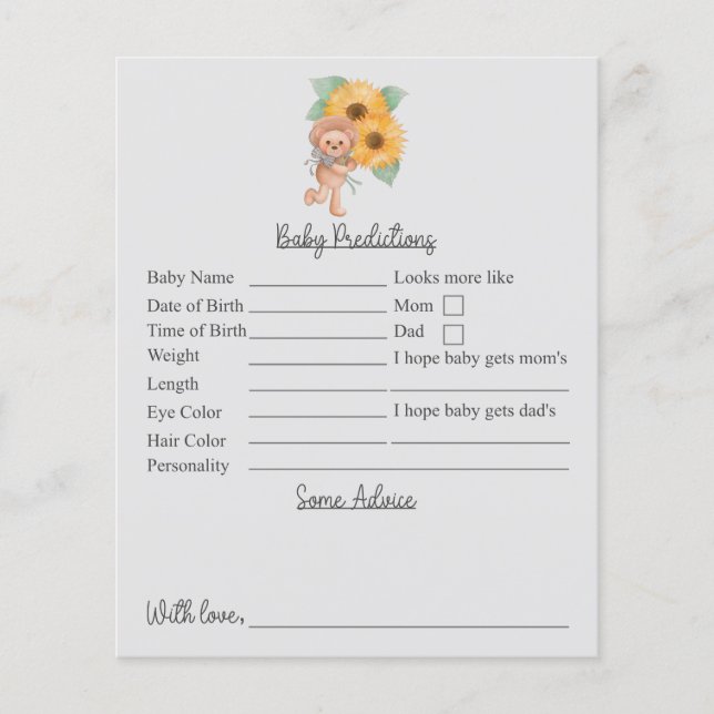 Papier Baby shower Teddy Teddy Prédictions Et Conseils (Devant)