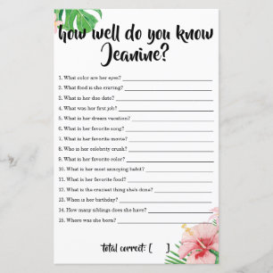 Papier Baby shower Tropical Comment Bien Connaissez-Vous 