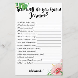 Papier Baby shower Tropical Comment Bien Connaissez-Vous 